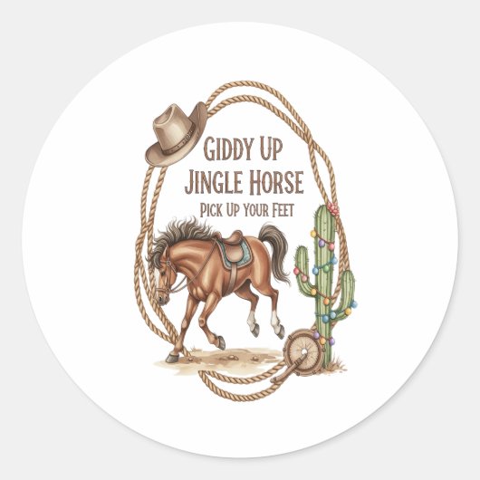 Giddy Up Jingle Horse Ronde Sticker (Voorkant)