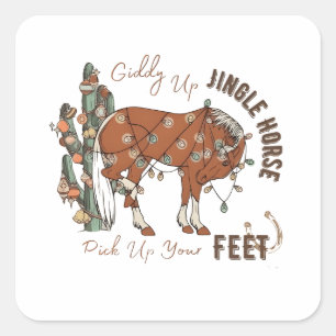 Giddy Up Jingle Paarden Til Je Voeten Op Kerstmis Vierkante Sticker