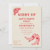 Giddy Up Let's Party roze Cowgirl Birthday Kaart (Voorkant)
