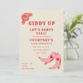 Giddy Up Let's Party roze Cowgirl Birthday Kaart (Staand voorkant)