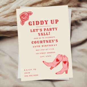 Giddy Up Let's Party roze Cowgirl Birthday Kaart