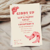 Giddy Up Let's Party roze Cowgirl Birthday Kaart