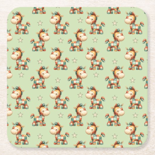 Giddy-Up Patchwork Pony Birthday Kartonnen Onderzetters (Voorkant)