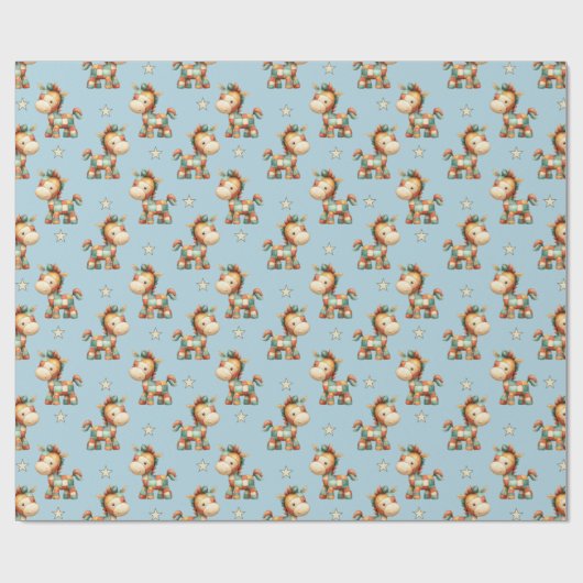 Giddy-Up Patchwork Pony Verjaardag Cadeaupapier (Vlak)