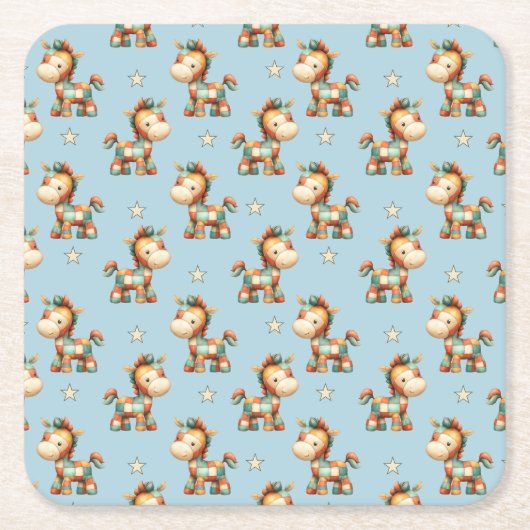 Giddy-Up Patchwork Pony Verjaardag Kartonnen Onderzetters (Voorkant)