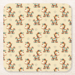 Giddy-Up Patchwork Pony Verjaardag Kartonnen Onderzetters