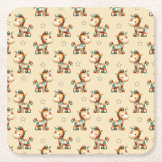 Giddy-Up Patchwork Pony Verjaardag Kartonnen Onderzetters