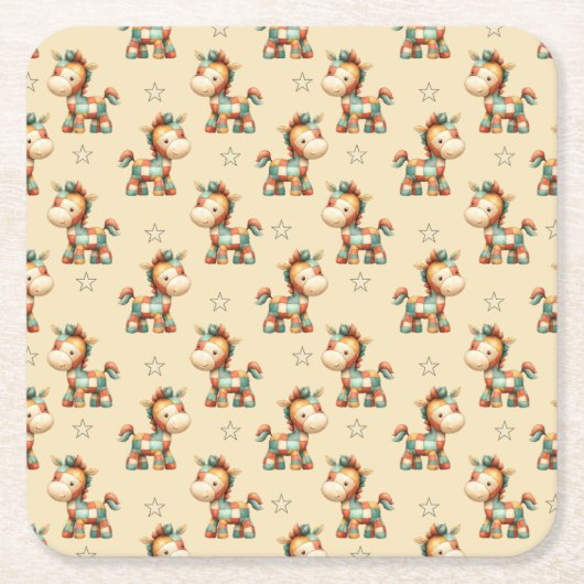 Giddy-Up Patchwork Pony Verjaardag Kartonnen Onderzetters (Voorkant)