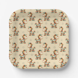 Giddy-Up Patchwork Pony Verjaardag Papieren Bordje