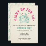 Giddy Up Pink Turquoise Cowgirl 40th Birthday Kaart<br><div class="desc">Giddy Up Pink Turquoise Modern Cowgirl 40th Birthday Party Invitation</div>