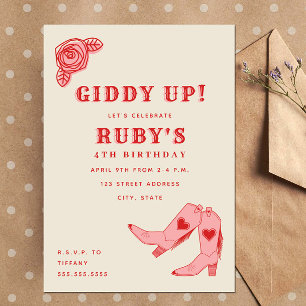 Giddy Up Roze Cowgirl Laarzen Rose Verjaardag Kaart