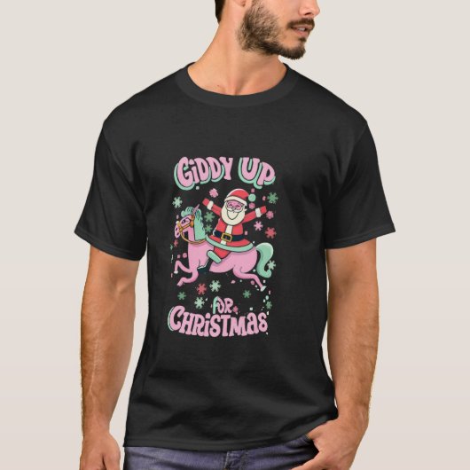 GIDDY UP Voor Kerstmis Grappig Western Paardrijden T-shirt (Voorkant)