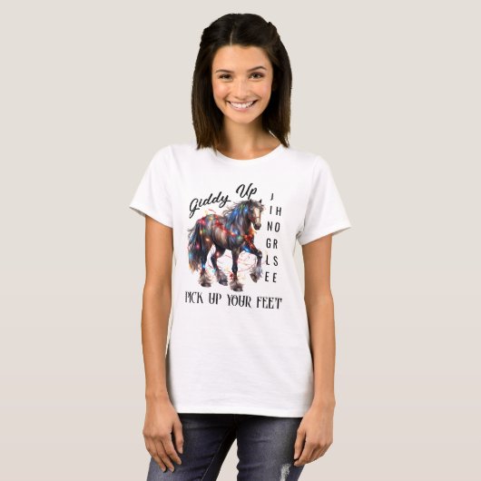 Giddy Up Western Kerstpaard T-shirt (Voorkant volledig)
