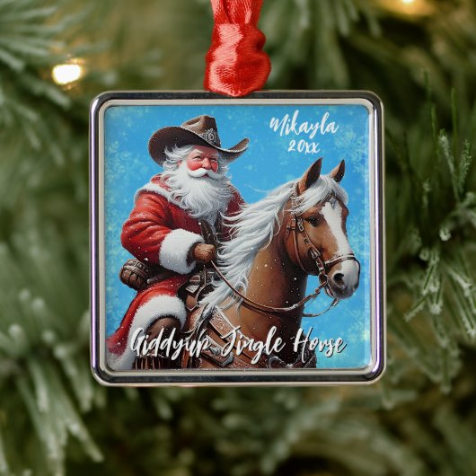 Giddyup Jingle Paard Sinterklaas Kerstmis Metalen Ornament (Boom)