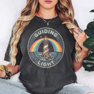 Gids Licht Vuurtoren Regenboog Retro Badge T-shirt