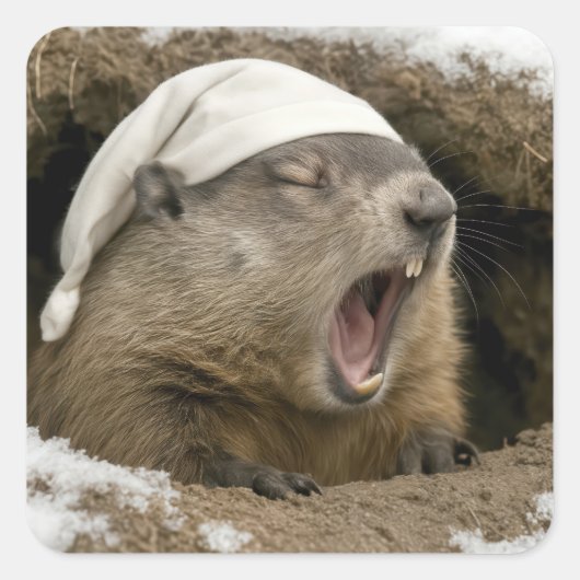 Giechede bosmarmot met nachtmuts vierkante sticker (Voorkant)
