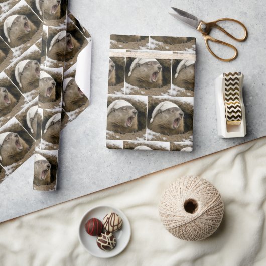 Giechelend marmot met nachtmuts cadeaupapier (Crafts)