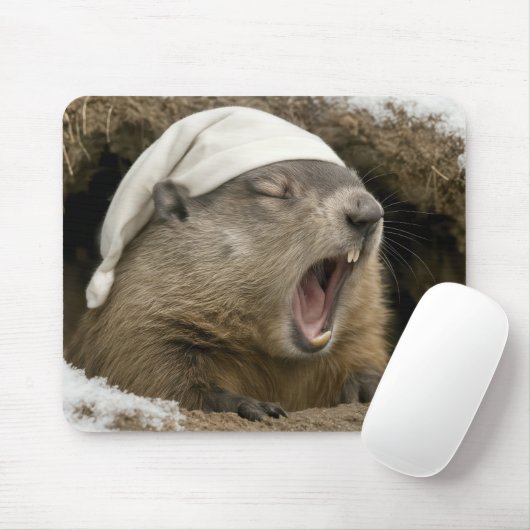Giechelend marmot met nachtmuts muismat (Met muis)