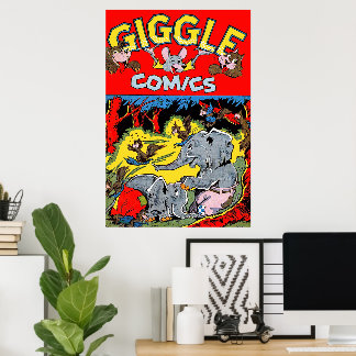 Giechelende Olifant Dier Vintage Strips Poster