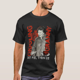 Giechelende oma donkere humor grafisch taart eten  t-shirt