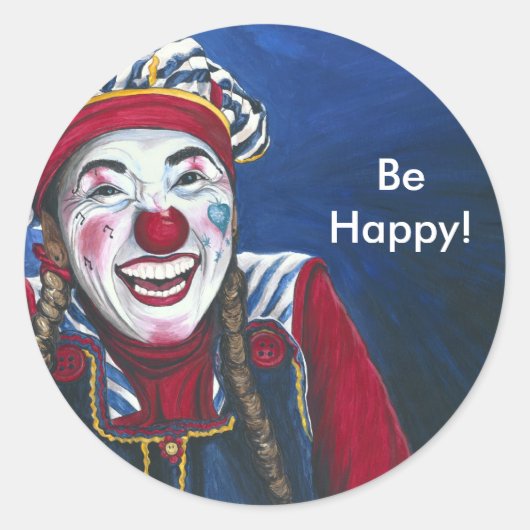 Giechelt de Clown schilderij Ronde Sticker (Voorkant)