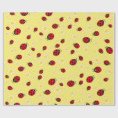 gierig ladybug- en daisy-bloempatroon geel cadeaupapier (Vlak)