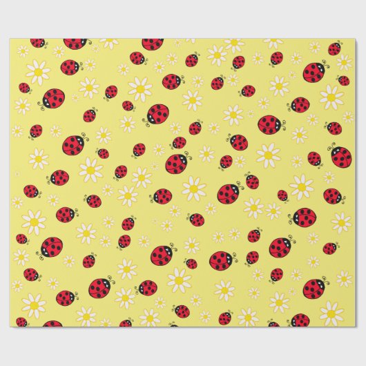gierig ladybug- en daisy-bloempatroon geel cadeaupapier (Vlak)