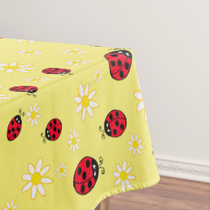 gierig ladybug- en daisy-bloempatroon geel tafelkleed