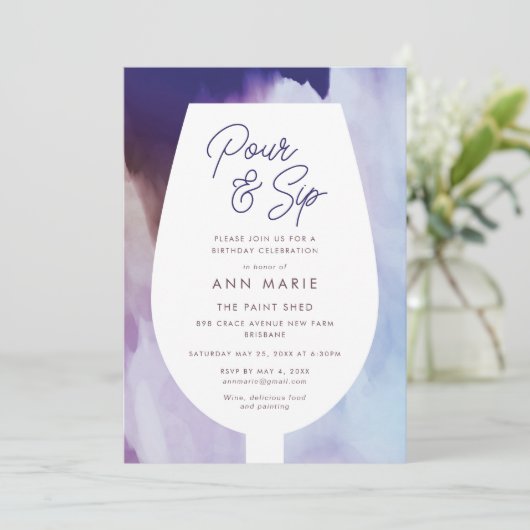 Giet en Sip Wijn en Schilderij Feestuitnodiging Kaart (Staand voorkant)