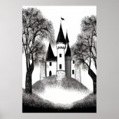 Giet op de heuvel zwart-witte schets | AI Art. Poster (Voorkant)