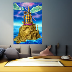Giet op het gesteente door het zee AI Art Poster