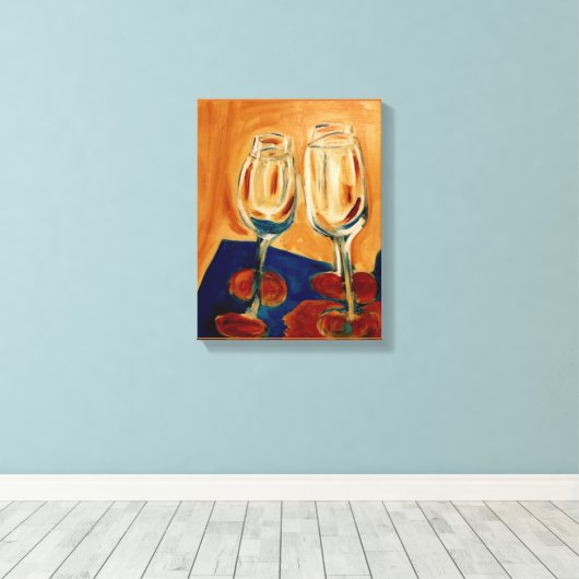 Gieten met vier glazen wijn canvas afdruk (Insitu (Houten vloer))