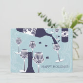 Gieten wijn fancy glazen Kerstkaart uitnodigen (Staand voorkant)