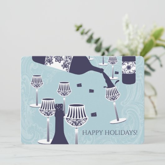 Gieten wijn fancy glazen Kerstkaart uitnodigen (Staand voorkant)