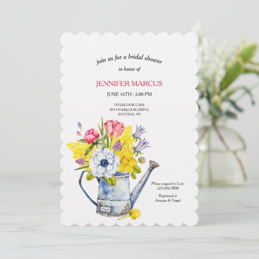 Gieter Boeket Bruiloft Uitnodiging (Staand voorkant)