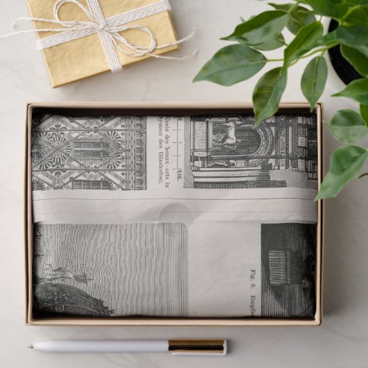 Gietijzeren architectuur 1894 Ephemera Decoupage Tissuepapier (Geschenk)