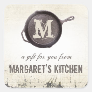 gietijzeren koekenpan bakpan koken chef-kok cadeau vierkante sticker
