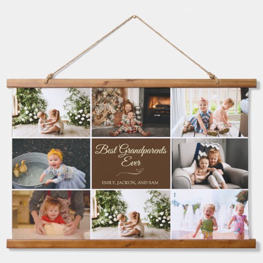 Gift 8 Foto Beste Grootouders Ooit Hangend Wandkleed (Voorkant)