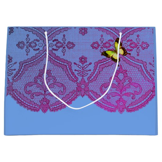 GIFT BAG ANTIEK LACE PATTERN MET BUTTERFLIES GROOT CADEAUZAKJE (Voorkant)