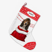 Gift Bag Basset Hound Puppy Snowflake Border Grote Kerstsok (Voorkant (Hangend))