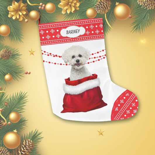 Gift Bag Bichon Frise Dog Snowflake Border Grote Kerstsok