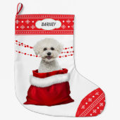 Gift Bag Bichon Frise Dog Snowflake Border Grote Kerstsok (Voorkant)