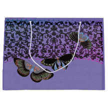 GIFT BAG BLACK ANTIEK LACE CHINESE BUTTERFLIES
