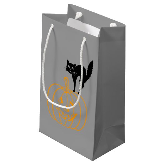 Gift Bag - Black Cat en Pumpkin Klein Cadeauzakje (Achterkant Gekanteld)