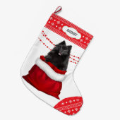 Gift Bag Black Pomeranian Dog Snowflake Border Grote Kerstsok (Voorkant (Hangend))