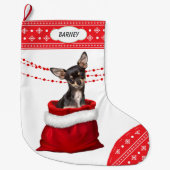 Gift Bag Black Tan Chihuahua Dog Snowflake Border Grote Kerstsok (Voorkant)