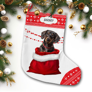 Gift Bag Black Tan Dachshund Dog Snowflake Border Grote Kerstsok