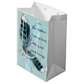 Gift Bag Blue Feathers Medium Cadeauzakje (Voorkant Gekanteld)