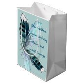 Gift Bag Blue Feathers Medium Cadeauzakje (Achterkant Gekanteld)