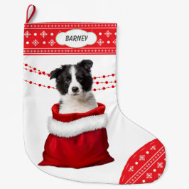 Gift Bag Border Collie Puppy Snowflake Border Grote Kerstsok